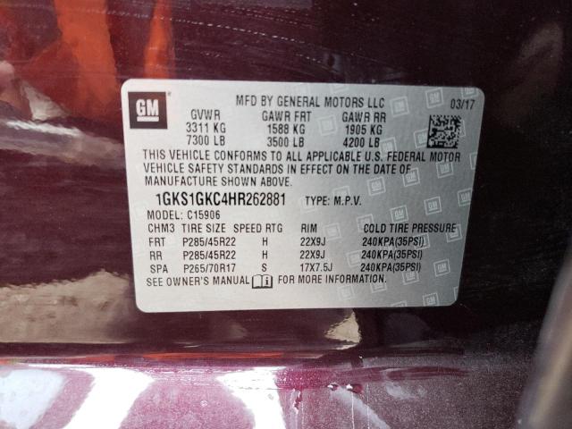 1GKS1GKC4HR262881 GMC Yukon Xl C1500 Slt
