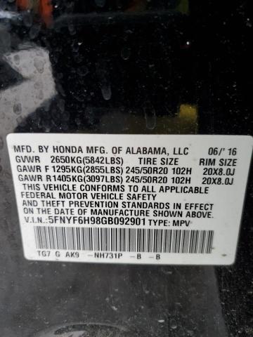 5FNYF6H98GB092901 Honda Pilot Touring