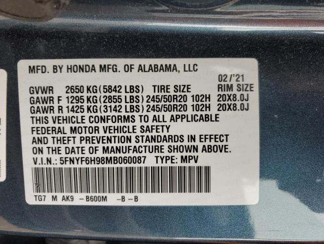 5FNYF6H98MB060087 Honda Pilot Touring