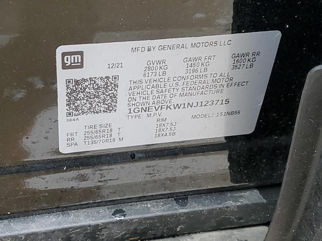 1GNEVFKW1NJ123715 Chevrolet Traverse Ls