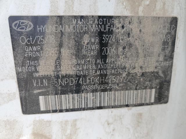 5NPD74LF0KH425292 Hyundai ELANTRA SE