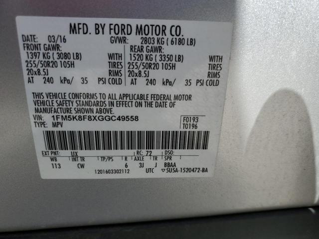 1FM5K8F8XGGC49558 Ford Explorer Limited