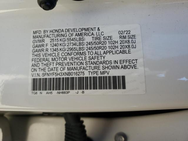 5FNYF5H3XNB016275 Honda Pilot Sport
