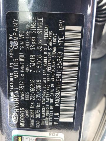 KM8SM4HF6HU195843 Hyundai Santa Fe Se