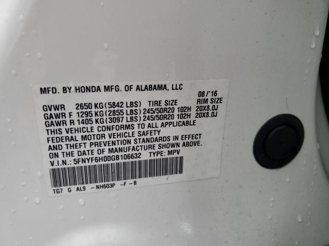 5FNYF6H00GB106632 Honda Pilot Elite