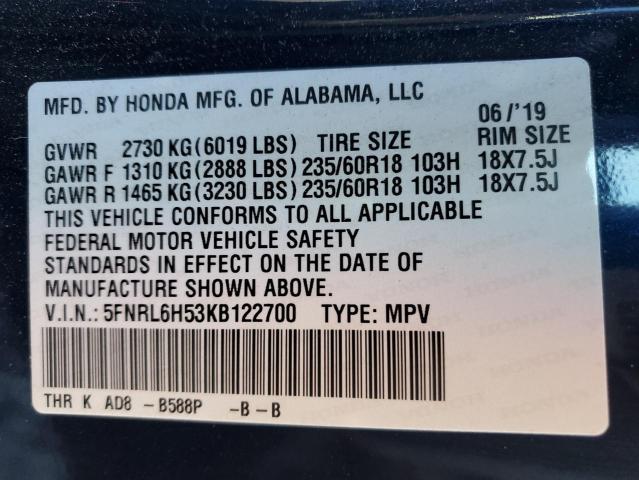 5FNRL6H53KB122700 Honda ODYSSEY EX