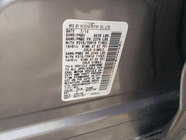 JN8AS5MVXEW717211 Nissan Rogue Select S