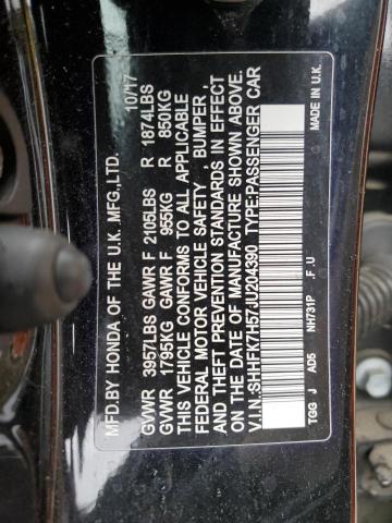 SHHFK7H57JU204390 Honda CIVIC EX