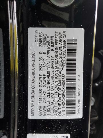 1HGCV3F43KA007632 Honda Accord Hybrid Ex