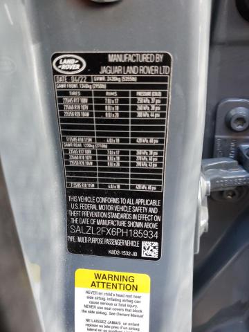 SALZL2FX6PH185934 Land Rover Range Rover Evoque R-dynamic Se