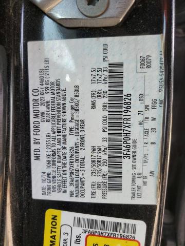 3FA6P0H7XFR196826 Ford FUSION SE