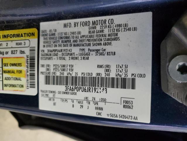 3FA6P0PU6JR192143 Ford Fusion Se Phev