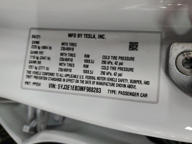 5YJ3E1EB3MF988283 Tesla MODEL 3