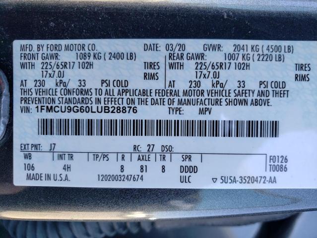 1FMCU9G60LUB28876 Ford ESCAPE SE