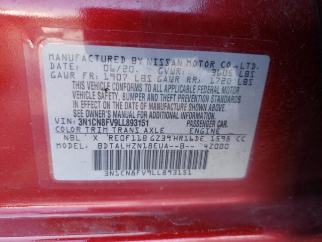 3N1CN8FV9LL893151 Nissan VERSA SR