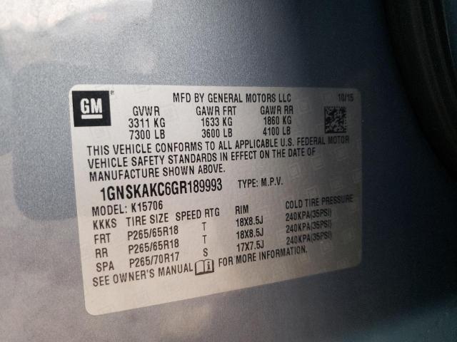1GNSKAKC6GR189993 Chevrolet Tahoe K1500 Ls