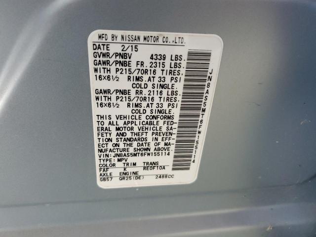 JN8AS5MT6FW155114 Nissan Rogue Select S