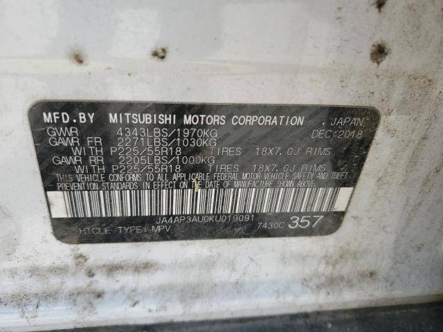 JA4AP3AU0KU019091 Mitsubishi Outlander Sport Es