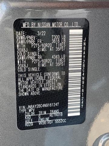 JN8AY2BC4N9161247 Nissan Armada Sl