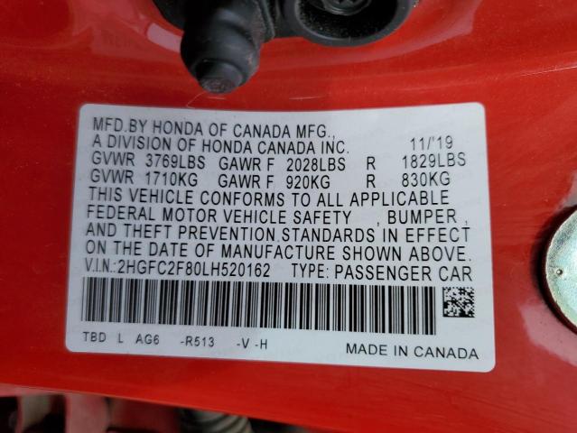 2HGFC2F80LH520162 Honda Civic Sport