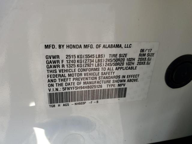 5FNYF5H94HB025126 Honda Pilot Touring