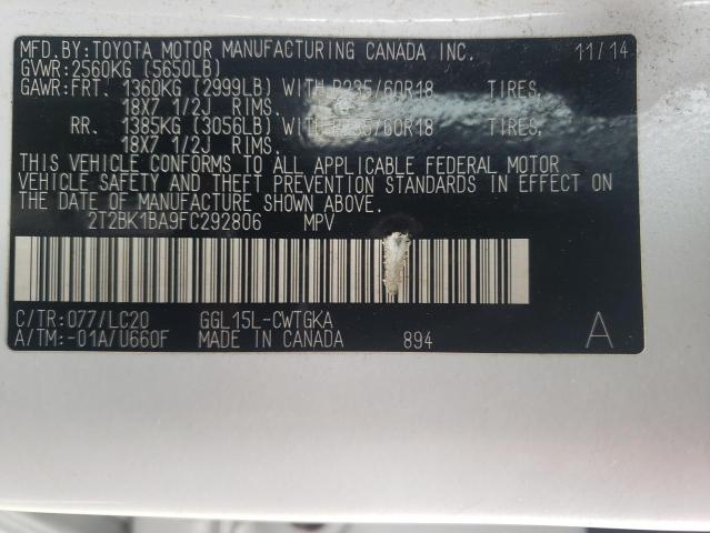 2T2BK1BA9FC292806 Lexus Rx 350 Base