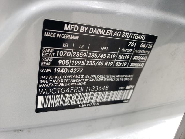 WDCTG4EB3FJ133648 Mercedes-Benz GLA 250