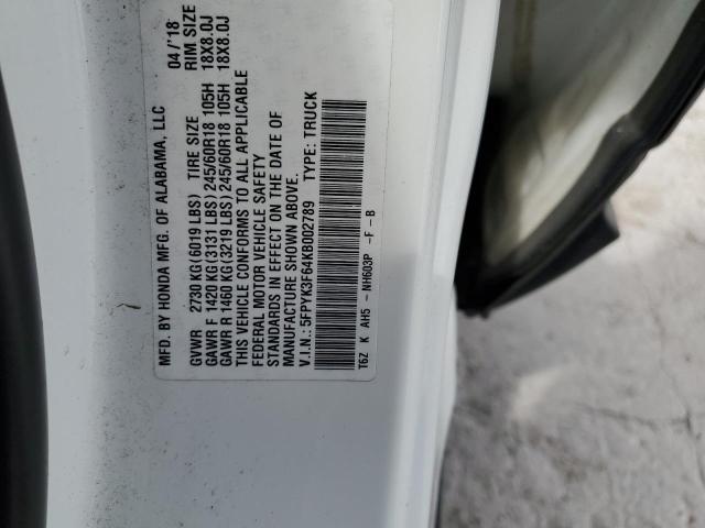 5FPYK3F64KB002789 Honda Ridgeline Rtl