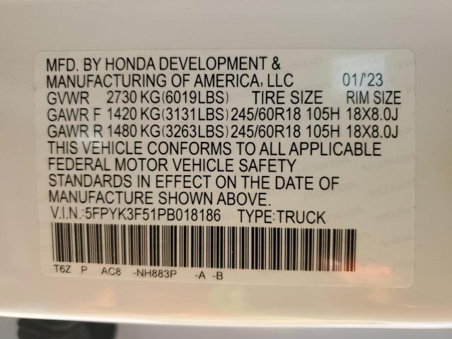 5FPYK3F51PB018186 Honda Ridgeline Rtl