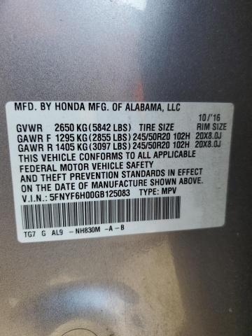 5FNYF6H00GB125083 Honda Pilot Elite