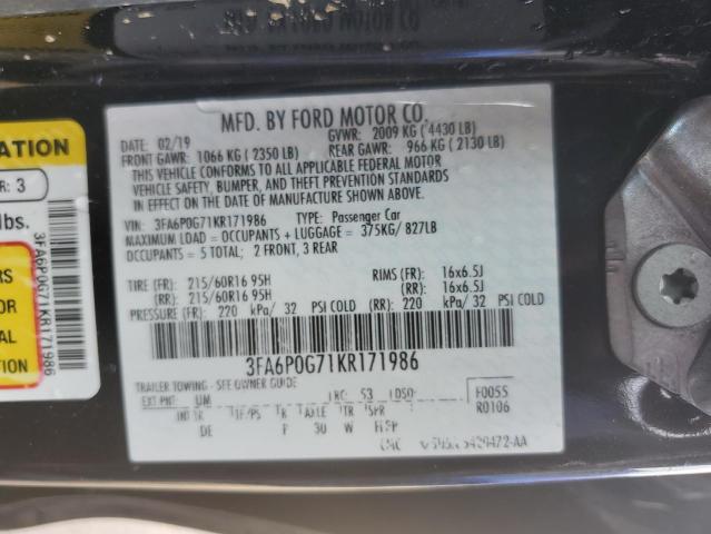 3FA6P0G71KR171986 Ford FUSION S