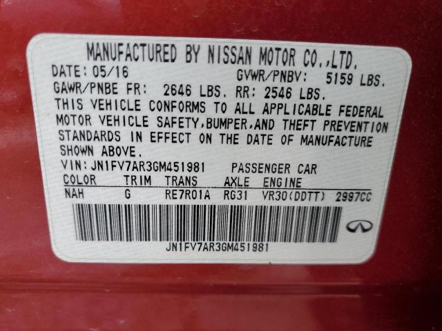JN1FV7AR3GM451981 Infiniti Q50 Red Sport 400
