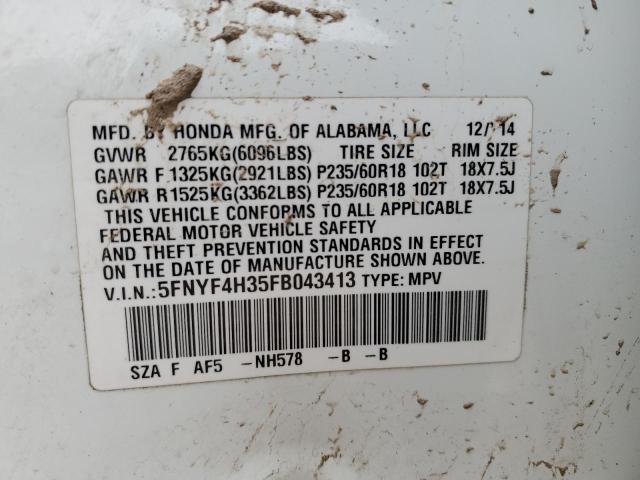 5FNYF4H35FB043413 Honda PILOT SE