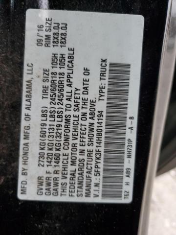 5FPYK3F14HB014194 Honda Ridgeline Sport