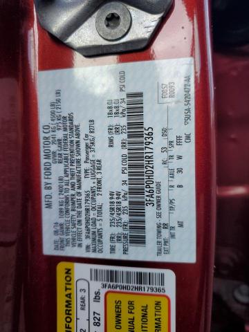 3FA6P0HD2HR179365 Ford FUSION SE