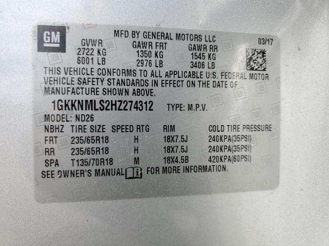 1GKKNMLS2HZ274312 GMC Acadia Slt-1