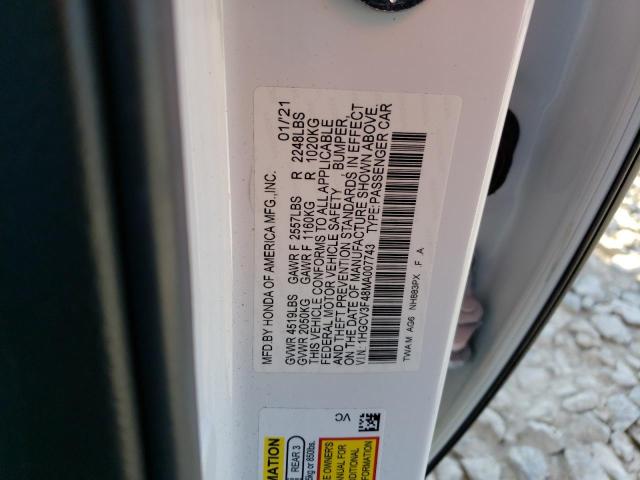 1HGCV3F48MA007743 Honda Accord Hybrid Ex