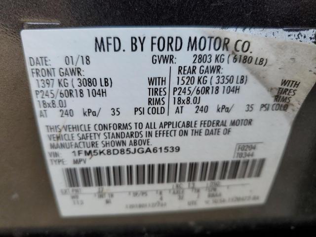 1FM5K8D85JGA61539 Ford EXPLORER XLT