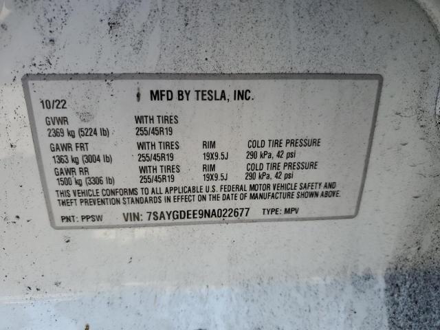 7SAYGDEE9NA022677 Tesla Model Y