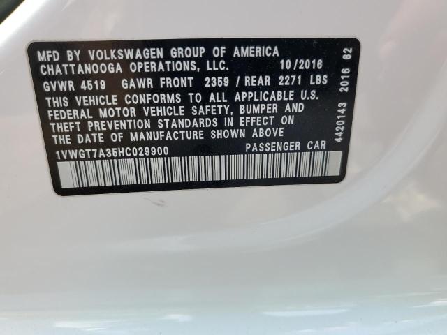 1VWGT7A35HC029900 Volkswagen PASSAT SE