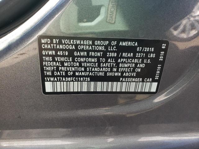 1VWAT7A36FC116725 Volkswagen PASSAT S