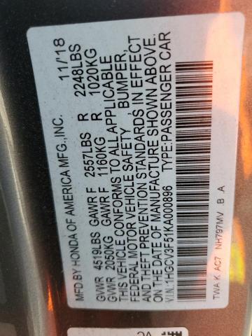 1HGCV3F51KA000896 Honda Accord Hybrid Exl