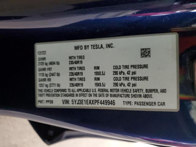 5YJ3E1EAXPF449946 Tesla MODEL 3