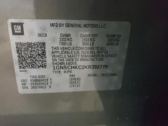 1GNSCHKC2KR392779 Chevrolet Suburban C1500 Lt