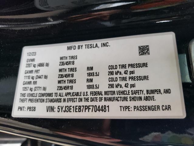 5YJ3E1EB7PF704481 Tesla MODEL 3