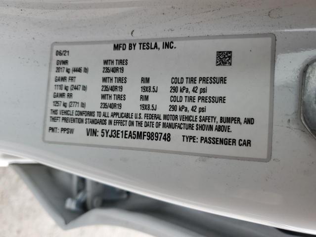5YJ3E1EA5MF989748 Tesla MODEL 3