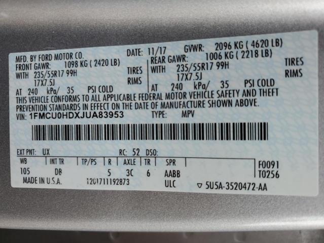 1FMCU0HDXJUA83953 Ford ESCAPE SEL