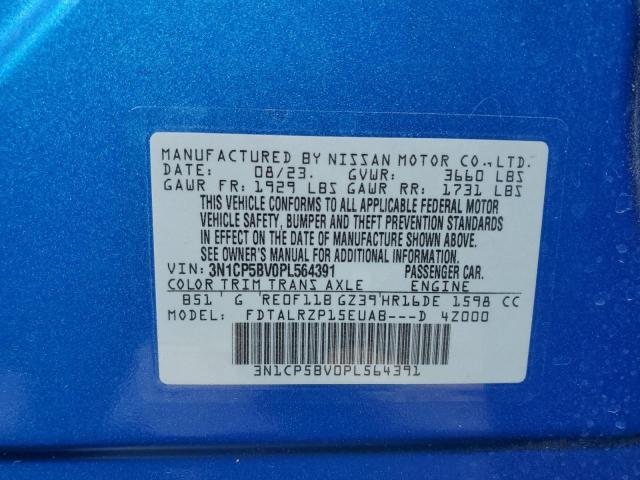 3N1CP5BV0PL564391 Nissan KICKS S