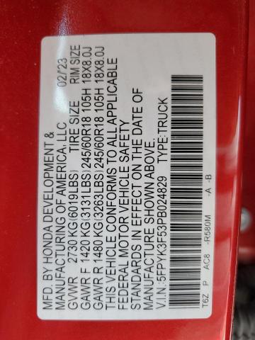 5FPYK3F53PB024829 Honda Ridgeline Rtl
