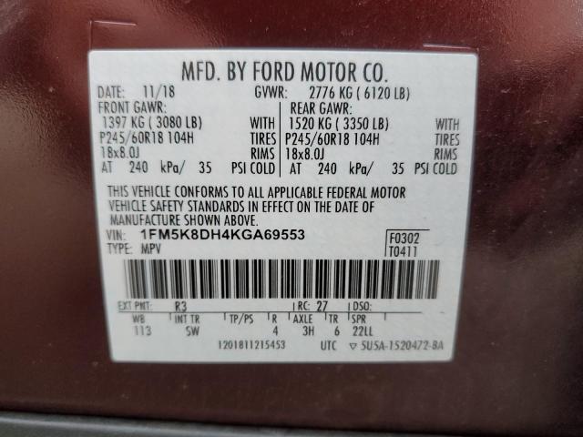 1FM5K8DH4KGA69553 Ford EXPLORER XLT